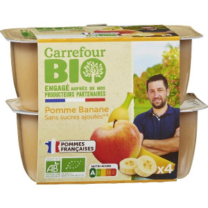 Compote de Pomme et Banane Sans Sucres Ajoutés Bio Carrefour
