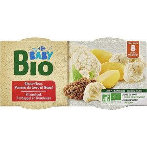 Chou Fleur, Pomme de Terre et Boeuf Bio Dès 8 Mois Carrefour Baby