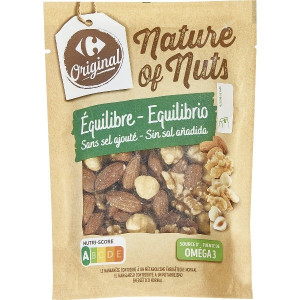 Mélange d'Amandes, Noisettes et Noix Sans Sel Equilibre Carrefour