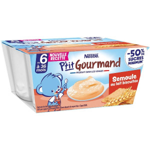 Dessert Semoule au Lait Biscuitée P'tit Gourmand Dès 6 Mois Nestlé