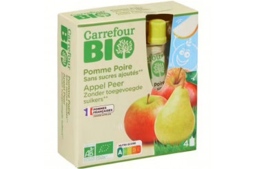 Purée de Pomme et Poire Sans Sucres Ajoutés Bio Carrefour