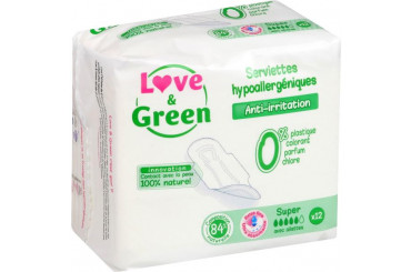 Serviettes Hygiéniques Hypoallergéniques Super Ailettes Eco Love&Green