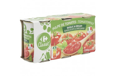 Pulpe de Tomates Pelées Concassées au Basilic et Origan Carrefour