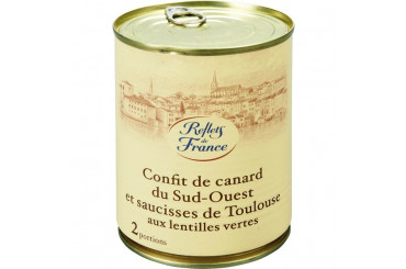 Confit de Canard Saucisses de Toulouse Lentilles Vertes Reflets de France