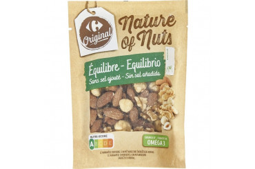 Mélange d'Amandes, Noisettes et Noix Sans Sel Equilibre Carrefour