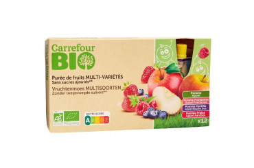 Compote Panachage Pomme, Framboise, Myrtille, Fraise Sans Sucres Ajoutés Bio Carrefour