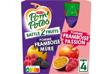 Compote Pomme Framboise Mûre, Passion Sans Sucres Ajoutés Pom'Potes