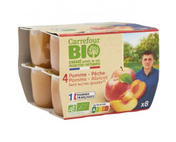 Compote de Pomme Pêche / Pomme Abricot Sans Sucres Ajoutés Bio Carrefour
