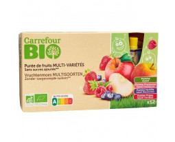Compote Panachage Pomme, Framboise, Myrtille, Fraise Sans Sucres Ajoutés Bio Carrefour